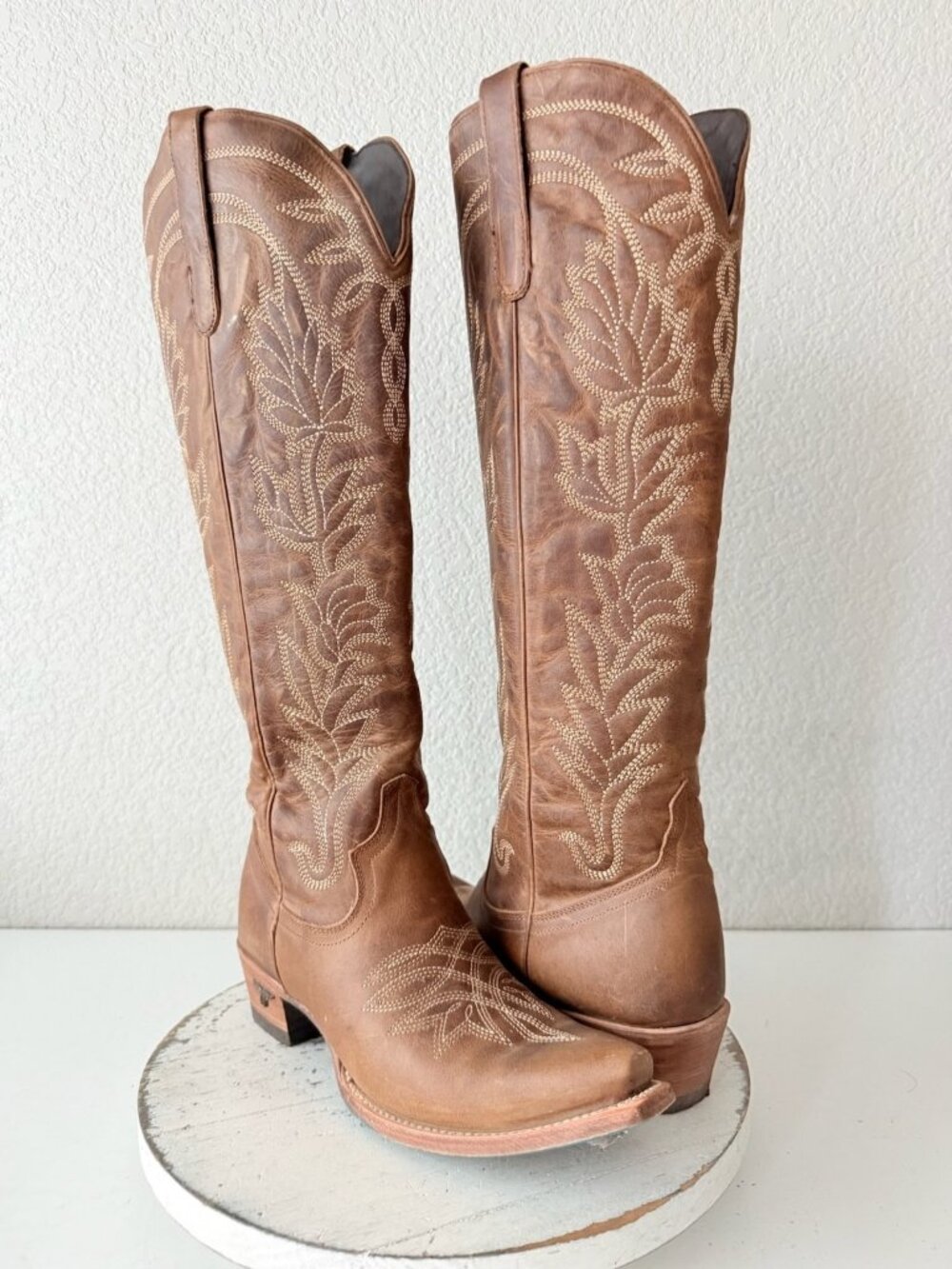 Lane SANDAGA Knee High Brown Cowboy Boots Womens 9 Western Tall Zipper Snip Toe